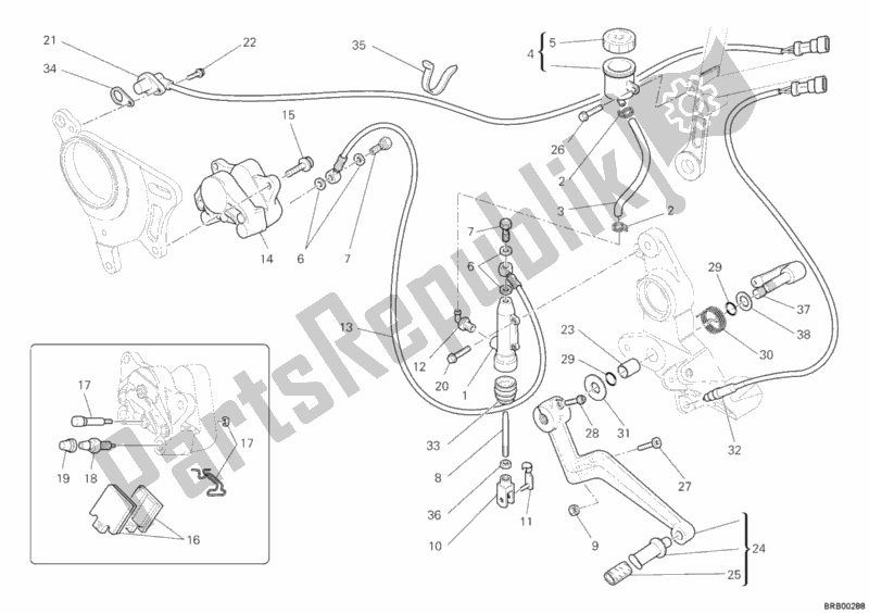 All parts for the Rear Brake System of the Ducati Hypermotard 1100 EVO 2010